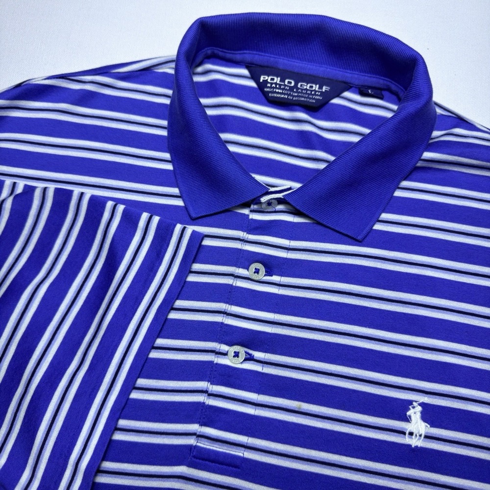 Ralph Lauren Polo Golf  Large Pima Cotton Performance Royal Blue Stripe Shirt